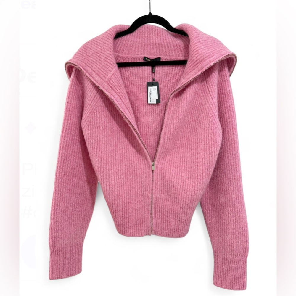 SOLD🎉NWT MAJE | SZ 0 | Pink Euro MyZip Zip Front Relaxed Cozy Wool Blend Sweater - Picture 9 of 10
